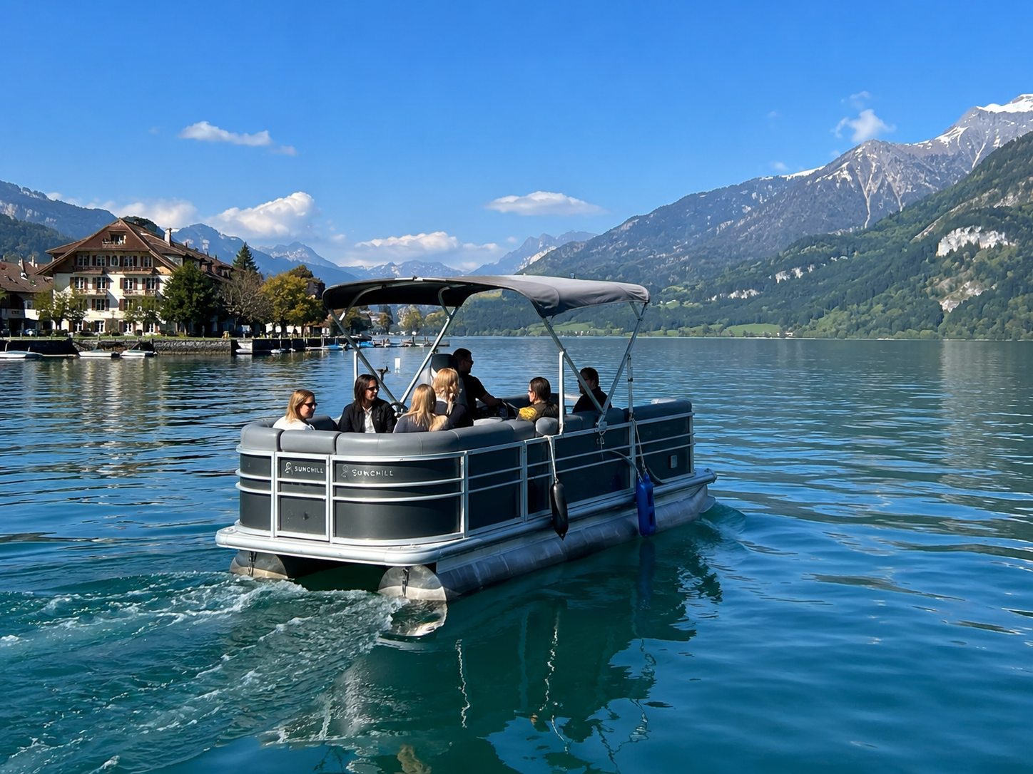 Pontoon boat on Lake Thun